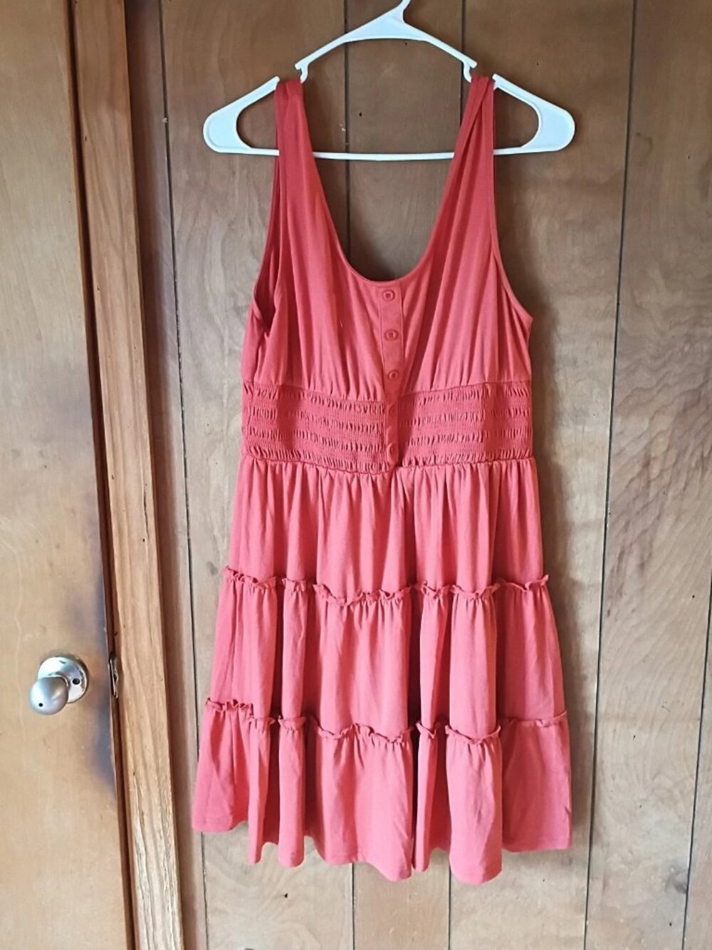 Dokotoo Coral Tiered Sleeveless Mini Dress Size L Elastic Waist Boho Pullover